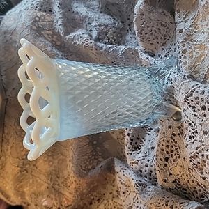 Fenton Katy Blue Point Opalescent Lattice Rim Vase